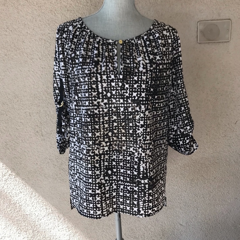 Michael Kors Black & White Blouse Top Large